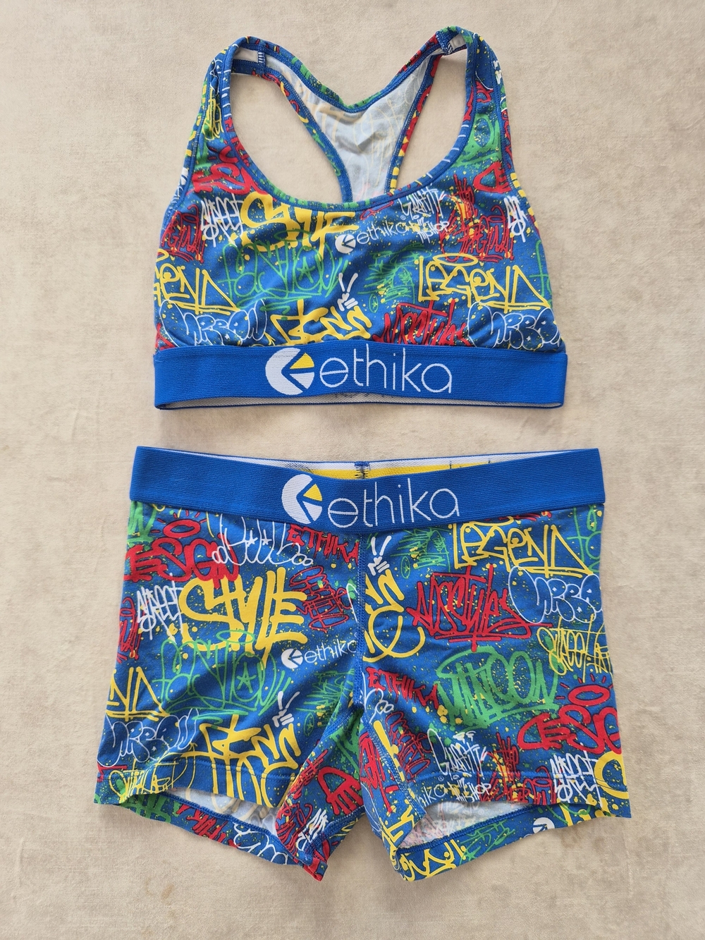 Ethika Graffiti Print Sports Bra & Boy Short Set - Both Size XS